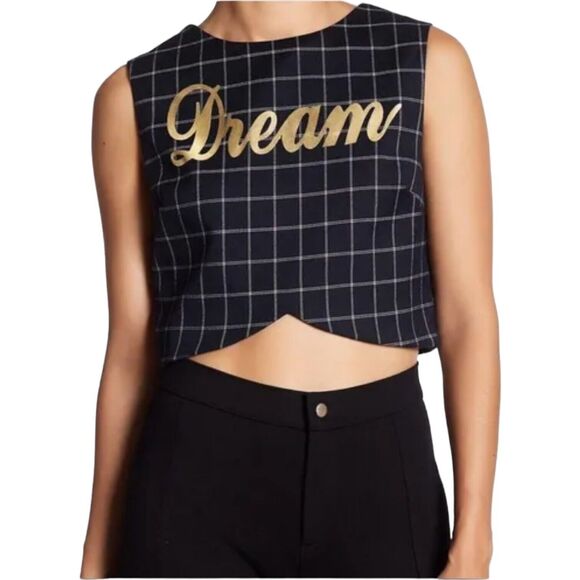 NWOT English Factory Gray Checkered Dream Sleeveless Crop Top Women's Size Small - Picture 2 of 10